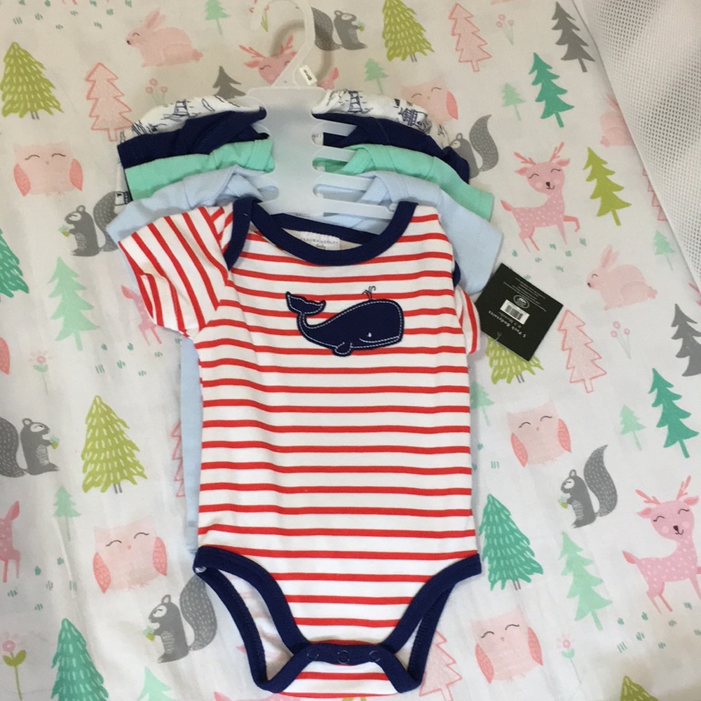 NWT Laura Ashley baby boy 5 pack bodysuits